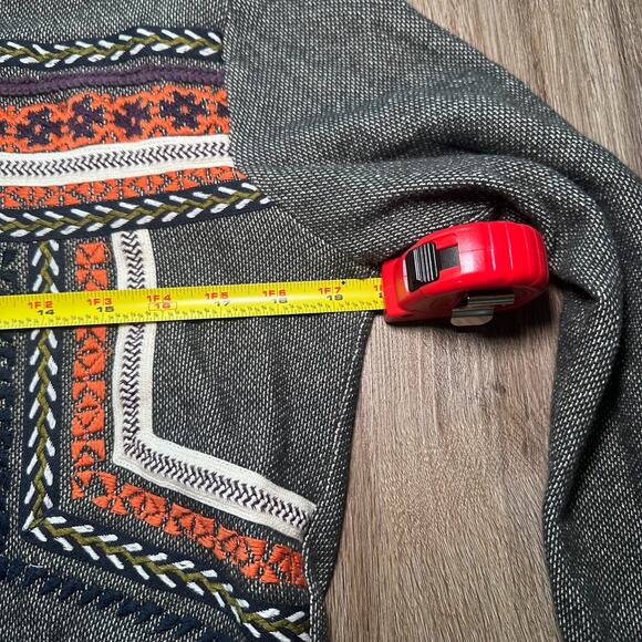 Lucky Lotus Embroidered Zip Hoodie Gray Southwest Boho Cotton Jacket Size Large - Picture 7 of 11